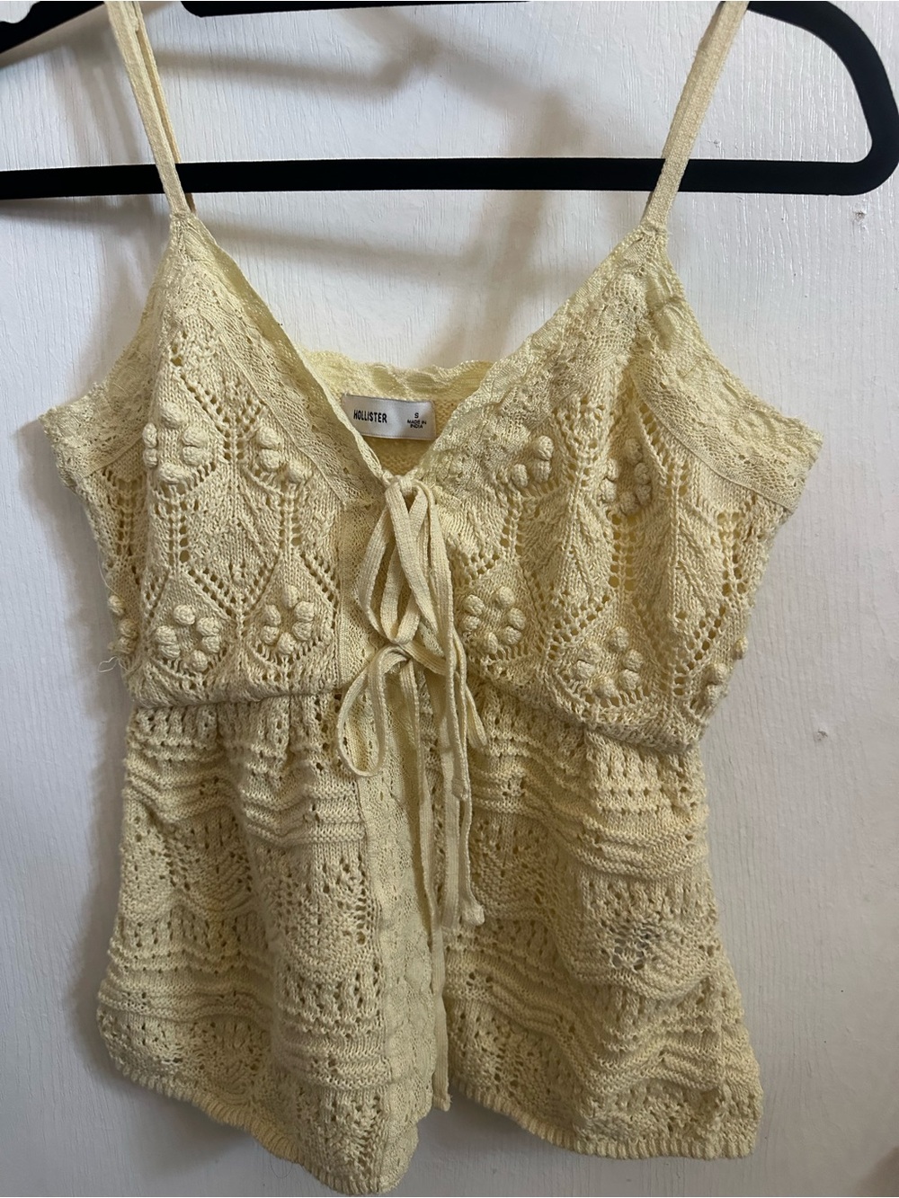 Hollister Pale Yellow Crochet Lace-Up Cami